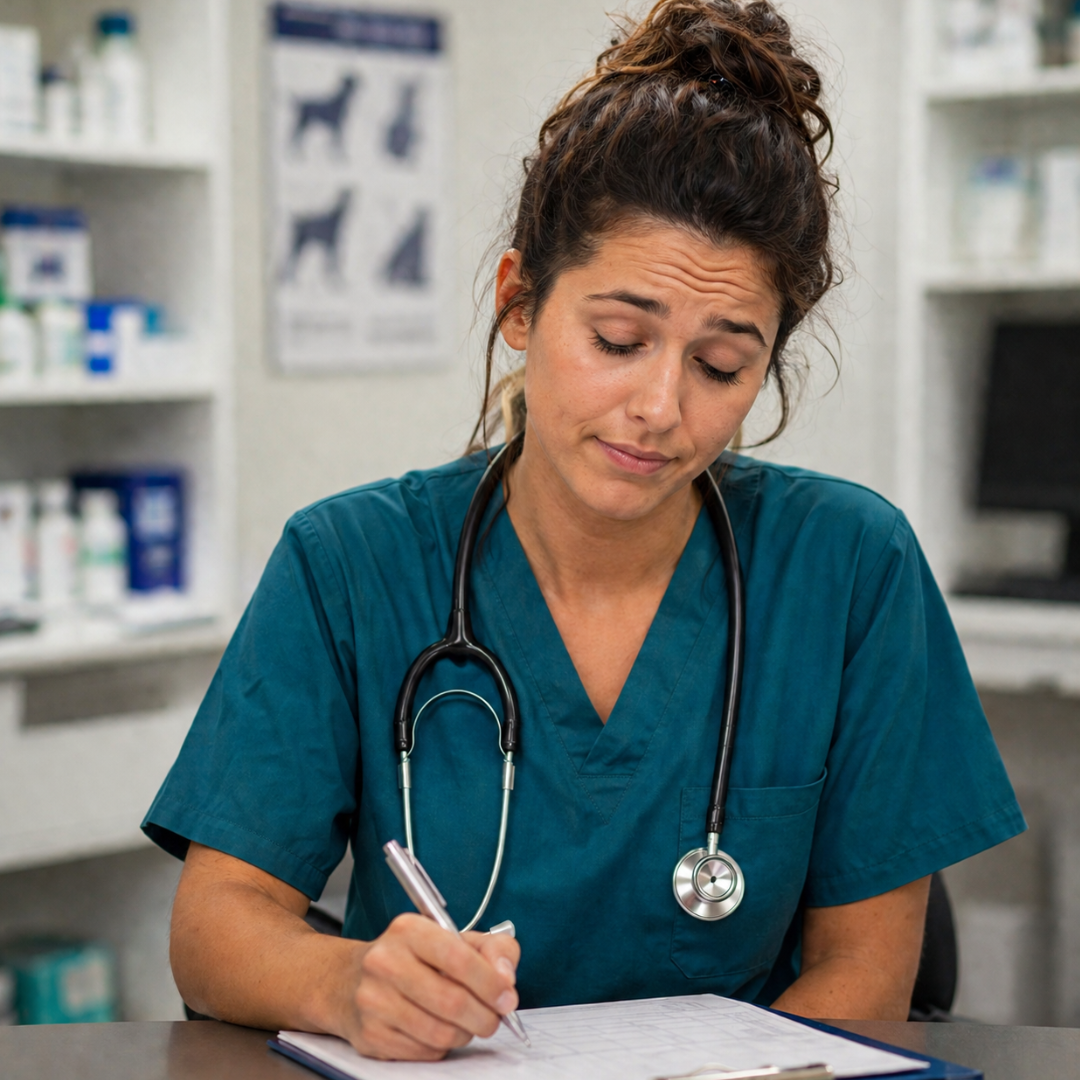 Une vétérinaire donne une note honnête à un stagiaire de troisième.